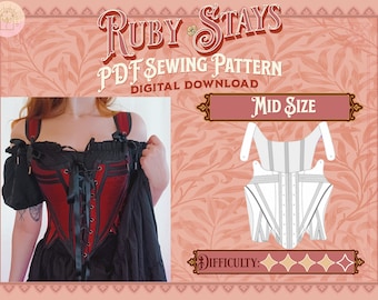 Ruby Stays Sewing Pattern - Mid Size | Digital Download Sewing Pattern, Corset Pattern, Cottagecore/Renfaire