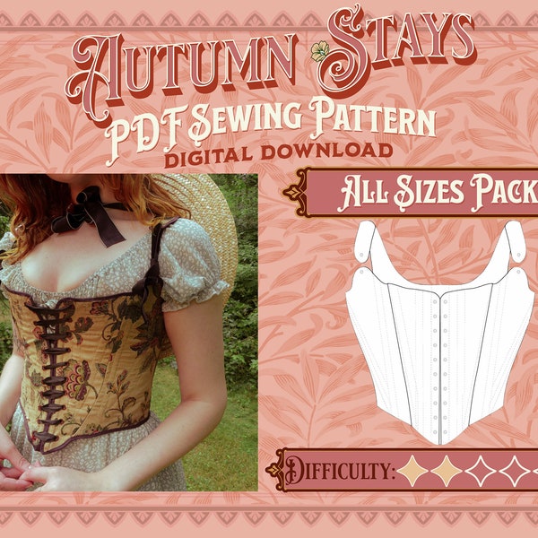 Pack de patrons de couture Autumn Stays - Droit, moyenne et grande taille | Patron de couture en téléchargement numérique, patron de corset, Cottagecore/Renfaire