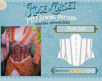 Rose Corset Pattern - Plus Size | Digital Download Sewing Pattern, Cottagecore/Renfaire Sewing, Wasp Waist Corset, Intermediate Sewing