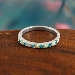 valentine day ring opal and blue topaz, band propose band engagement band promise band love band mom gift band anniversary gift band