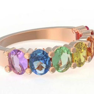 Happy International Woman Day Multi Saphir Ring Hochzeit Bunt Oval Alltagsring Edelstein Geburtstag Jahrestag Verlobungsring Mama Geschenk