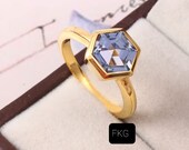 Classic Aquamarine Engagement Ring 925 SS Ring Aquamarine Hexagonal Halo Wedding Ring March Birthstone Wedding Ceremony Gifted Vintage Ring