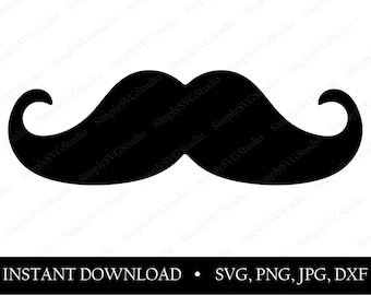 Black and White Mustache ~ svg, png, jpg, dxf ~ For print on bags, tshirts, mugs, tote bags, cards, towels, mugs ~ Instant digital download