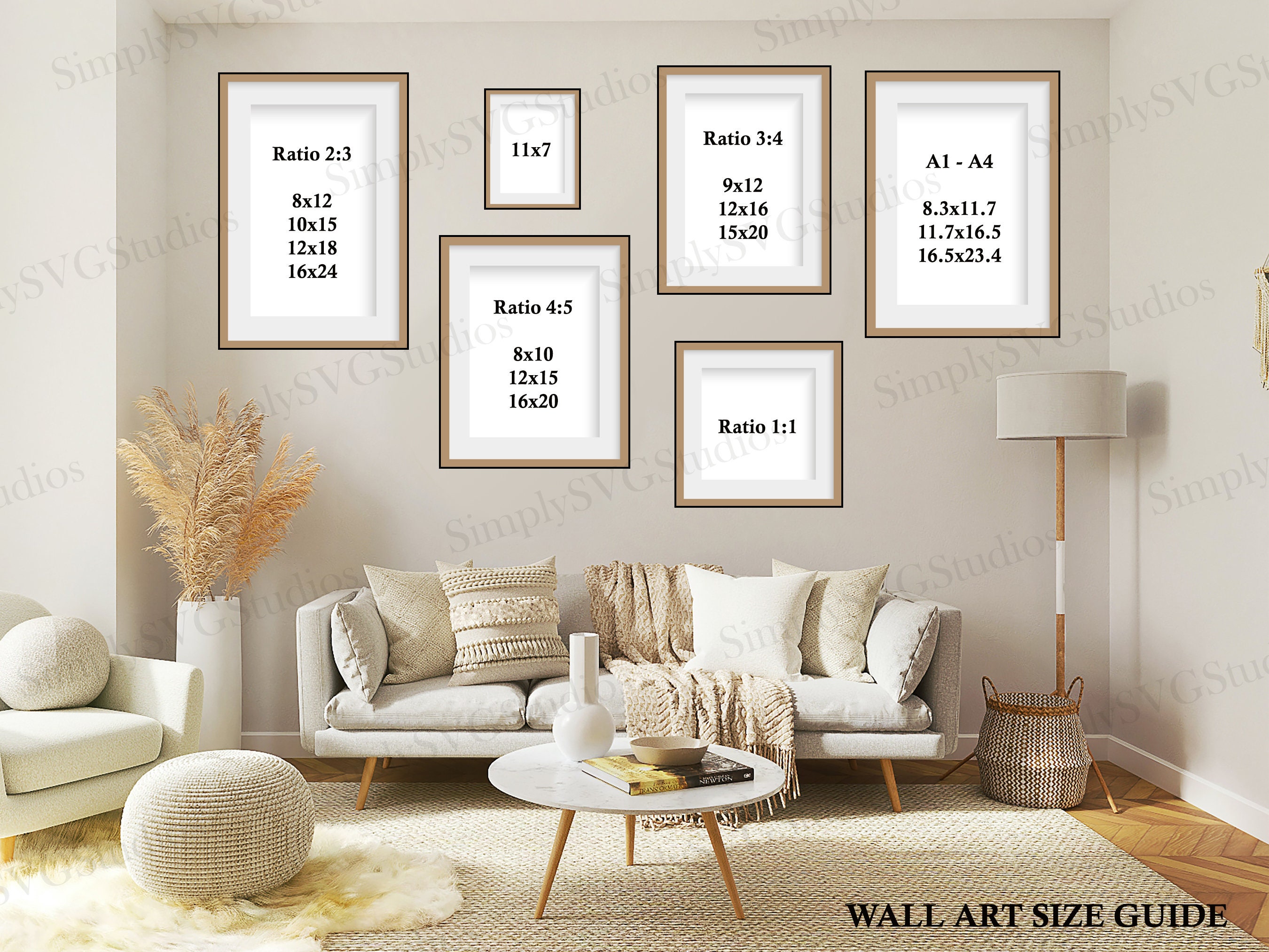 Living Room Wall Art Size Guide Frame Sizing Mockup Poster - Etsy Canada