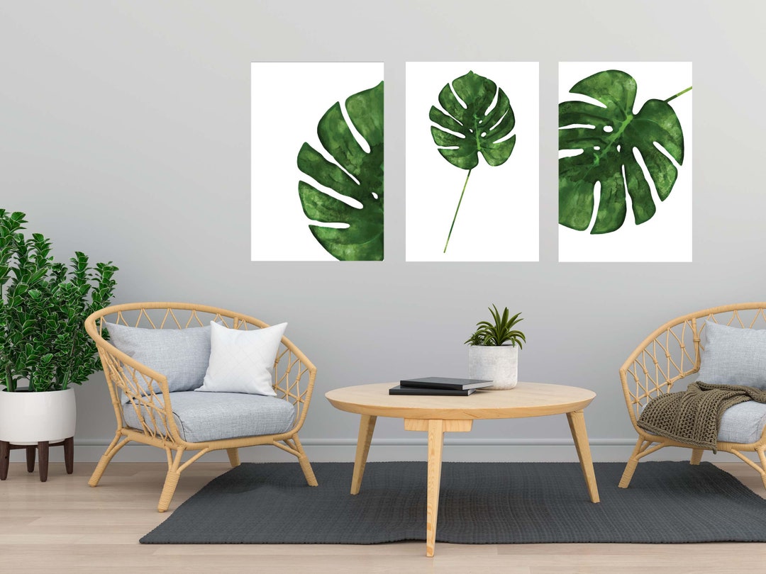 Watercolor Tropical Palm Leaf Print Set of 3 ~ Printable Wall Art ...
