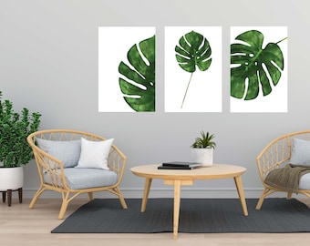Watercolor Tropical Palm Leaf Print Set of 3 ~ Printable Wall Art ~ Instant Digital Download ~ Ratio 2x3, 3x4, 4x5, 5x7 Sizes ~ JPGs