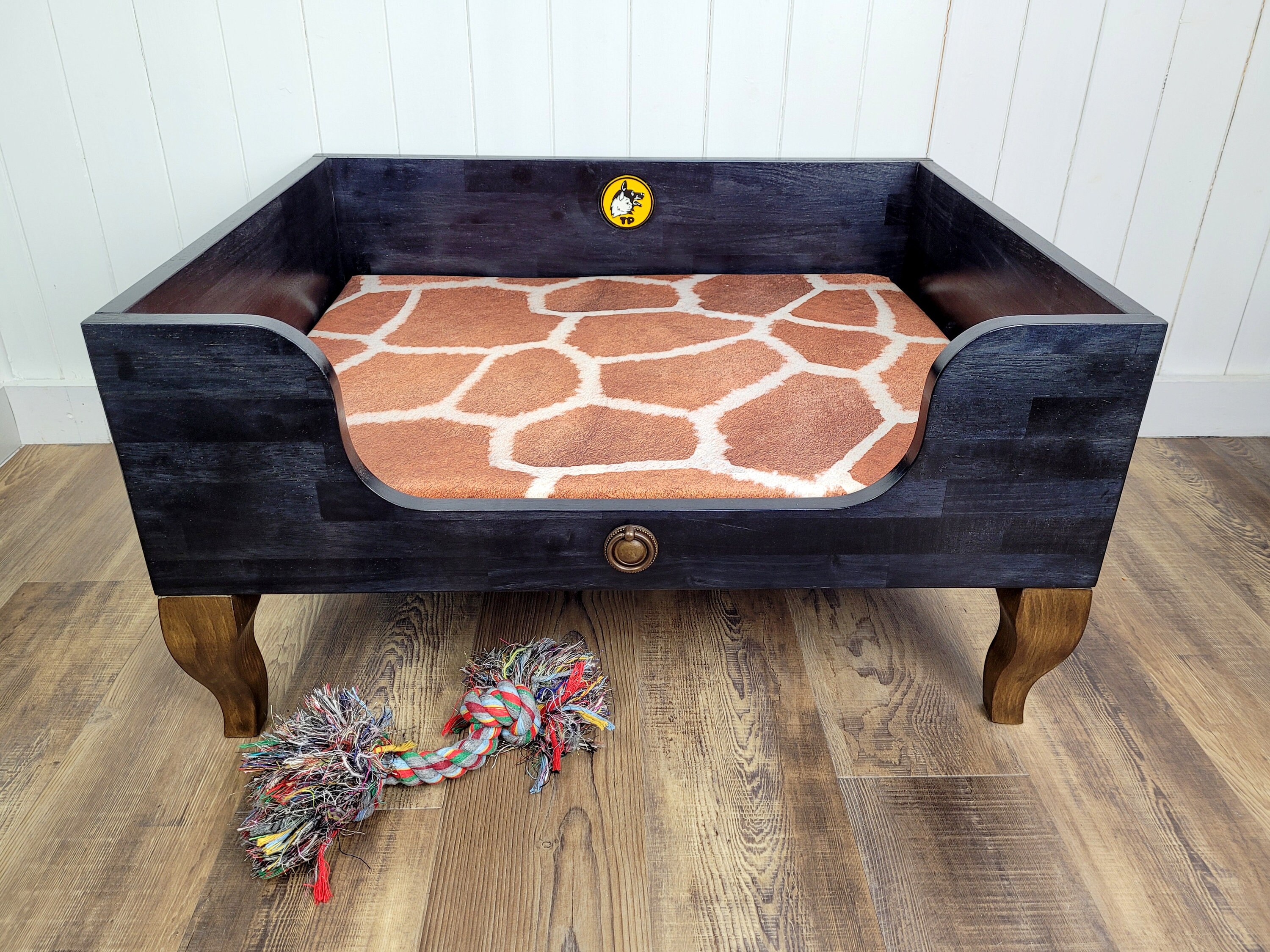 Toutounier Braconnier avec Coussin Girafe | Panier Pour Chien de Luxe/Original en Bois