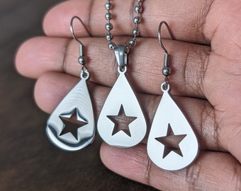 Pendientes de estrella del cielo encontrados de acero inoxidable macizo gris de Conan - Colgantes colgantes colgantes Diseño de canción interminable Copia de regalo Joyería Púa de guitarra