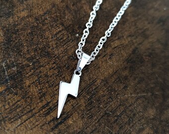 Zilveren roestvrijstalen bliksemschicht ketting Flash Thunder, schattige kleine ketting, gedurfde sieraden, geschenken, fancy dress, feestthema, klein