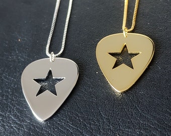 Guitar Pick Star Pendant + Box Chain (925 Silver) Sterling Silver, Flash thunder Tiny Dainty, Bold Jewellery, Tribute Necklace, Gifts