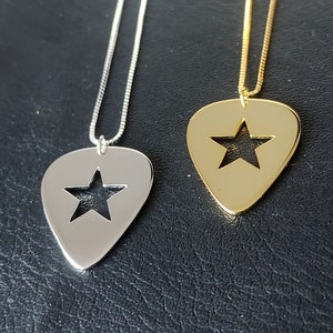Guitar Pick Star Pendant + Box Chain (925 Silver) Sterling Silver, Flash thunder Tiny Dainty, Bold Jewellery, Tribute Necklace, Gifts