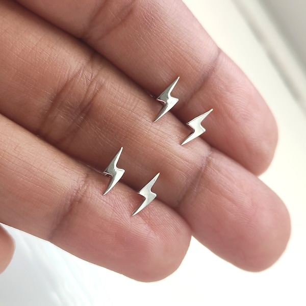 Lightning Bolt Stud Earrings (925 Silver) Sterling Silver, Flash thunder Tiny Dainty, Cute Stud Earrings, Bold Jewellery, Gifts