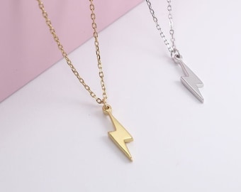 Lightning Bolt Necklace (925 Sterling Silver) Sterling Silver, Gold, Flash thunder Tiny Dainty, Bold Jewellery, Cute Gifts, Simple Design