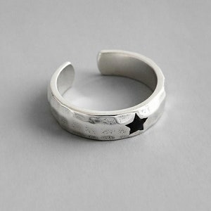 Blackstar Ring Open Band (925 Silver) Sterling Silver, Tiny Dainty, Bold Jewellery, Cute Gifts, Star, Premium, High Quality Ring