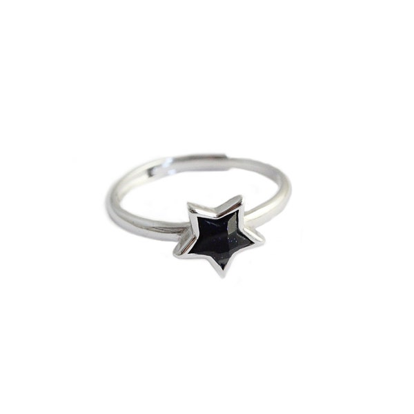 Black/Blue Adjustable Star Ring (925 Silver) Cute Ring, Dark Star, Bold Jewellery, Gifts, Party