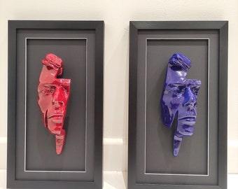 David Bowie 'Flash' - Red/Blue/White Resin Sculpture, Wall Art, Framed, Gloss Paint, Bowie Inspired, Candy Paint, custom made, Unique Art