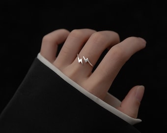 Tiny Lightning Bolt Open Ring (925 Silver)