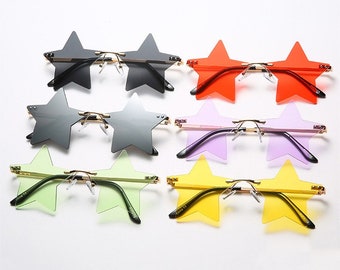 Star Colourful Party Summer Holiday Sunglasses (11 Options) Rimless Star Shaped Lens Fashion Sunglasses, Various Colours, Fancy Dress