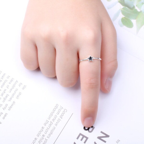 Tiny Blackstar Open Ring (925 Silver) Sterling Silver, Tiny Dainty, Bold Jewellery, Cute Gifts, Star, Girls Ring, Petite