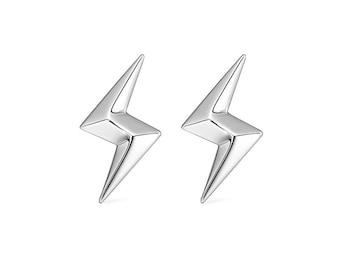 Chunky Lightning Bolt 3D Earrings (925 Silver) Sterling Silver, Flash thunder Tiny Dainty, Cute Earrings, Bold Jewellery, Gifts, Mens Studs