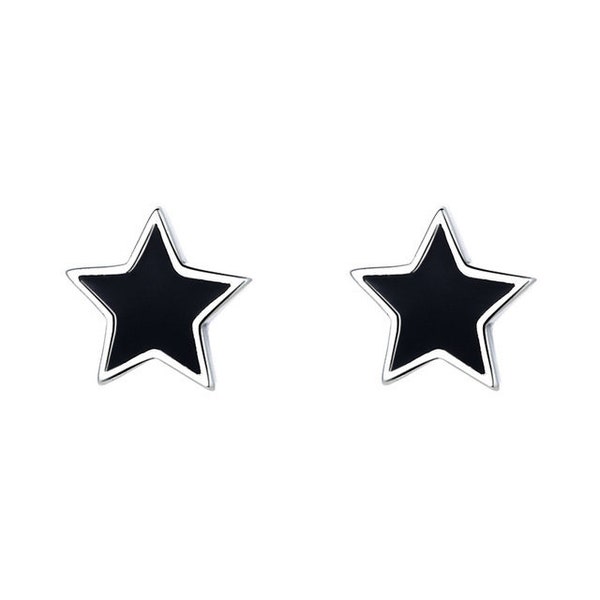 Black Star Silver Stud Earrings (925 Sterling Silver)