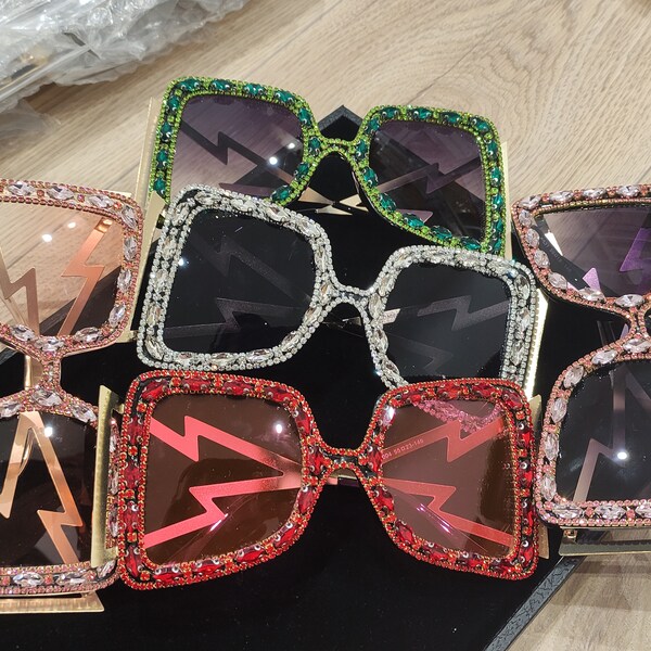 Lunettes de soleil surdimensionnées glam strass scintillantes (5 couleurs au choix) lunettes - rétro unisexe hommes femmes Elton John Diamond, déguisements, fête