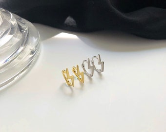Popolari orecchini a cerchio con fulmine (argento 925) argento sterling, tuono flash dorato minuscolo delicato, orecchini carini, gioielli audaci, regali