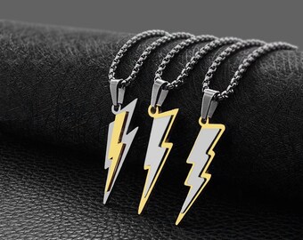 3D Lightning Bolt Gold/Silver Pendant & Chain (Stainless Steel) Flash thunder, Bold Jewellery, Gifts