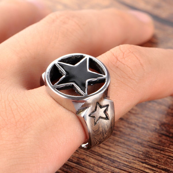 Blackstar Edelstahl Herren Ring, Statement Piece, Bold Schmuck, Geschenke