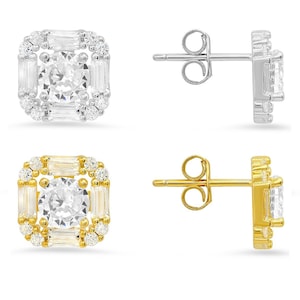 Stud Earrings For Women | Diamond CZ Halo Stud Earrings for Girls | Cubic Zirconia 925 Sterling Silver | 14k Gold Earrings for Ladies