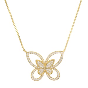 Butterfly Necklace For Women | Diamond CZ Statement Butterfly Necklace For Girls | 925 Sterling Silver/Gold Over Silver Necklace For Ladies
