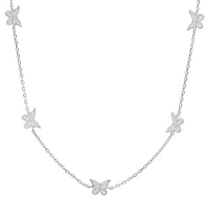 Butterfly Necklace For Women | Petite Diamond CZ Station Necklace | Dainty Necklace | 925 Sterling Silver/Gold Over Silver Necklace