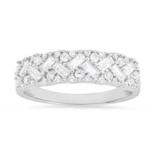CZ Band Ring For Women | Baguette-cut Diamond CZ Band Ring For Girls | 925 Sterling Silver Rings For Ladies | 14k Gold Over Silver