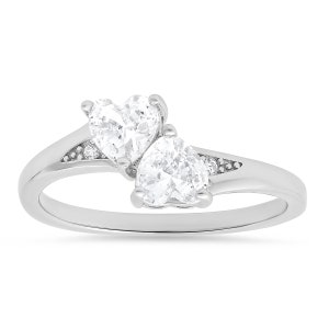 Double Heart Diamond CZ Ring For Women/Ladies/Girls - Stamped  925 - Sterling Silver