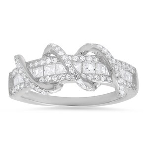 CZ Band Ring For Women | Exotic Twist Diamond Band Ring For Girl | Statement Ring | 925 Sterling Silver Rings For Ladies | Gold Over Silver