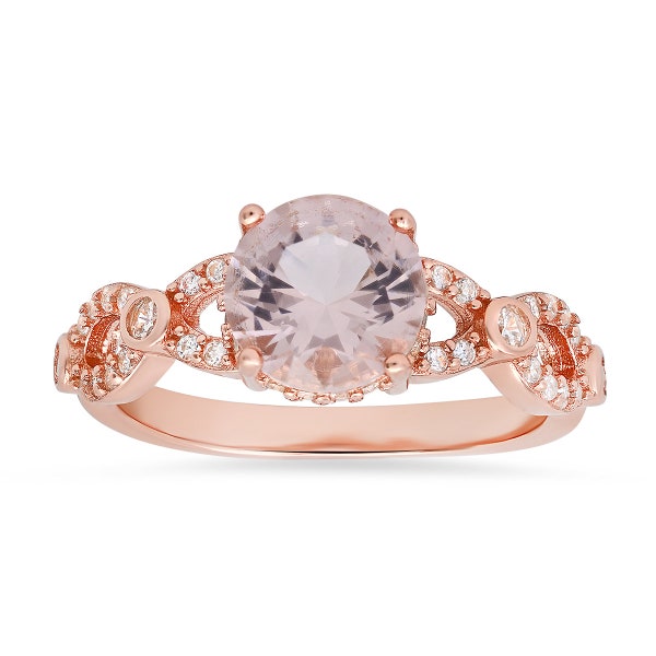 CZ Ring For Women | Morganite CZ Ring For Girls | Engagement Rings | 925 Sterling Silver Rings For Ladies | Rose Gold Over Silver