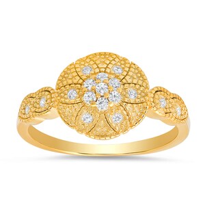 Sterling Silver Vintage Floral Diamond CZ Ring For Women Ladies Girls - Stamped 925
