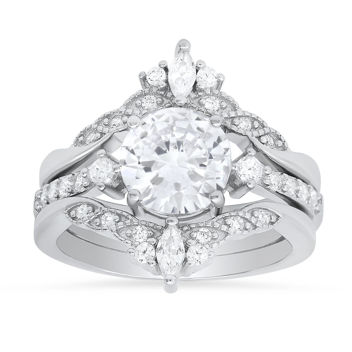 Diamond CZ 3pc Stackable Ring Set For Women/Ladies - Stamped 925 -  Sterling Silver - Bridal Wedding Enagagement