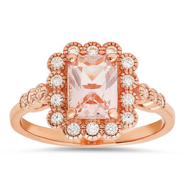 Floral Halo Ring For Women | Morganite CZ Floral Halo Ring For Girls | 925 Sterling Silver Rings For Ladies | Rose Gold Rings For Girls