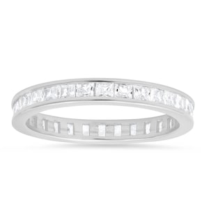 Princess-cut Diamond CZ Stackable Eternity Band Ring - Stamped 925 - Sterling Silver / Gold - Petite Dainty Minimalist Ring