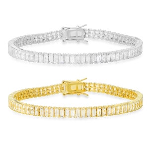 Tennis Bracelet for Women | Baguette/Emerald Diamond CZ Tennis Bracelet 7.25 | 925 Sterling Silver Bracelet For Girls | 14k Gold Over Silver