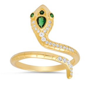 Sterling Silver Emerald CZ Snake Ring For Women Ladies Girls - Stamped 925