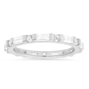 Multi-cut Diamond CZ Stackable Eternity Band Ring - Stamped 925 - Sterling Silver / Gold - Petite Dainty Minimalist Ring