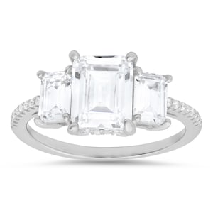 CZ Rings for Women | 3-Stone Emerald-cut Cubic Zirconia Rings For Girls | 925 sterling silver Rings For Ladies | 14k Gold Rings For Girls