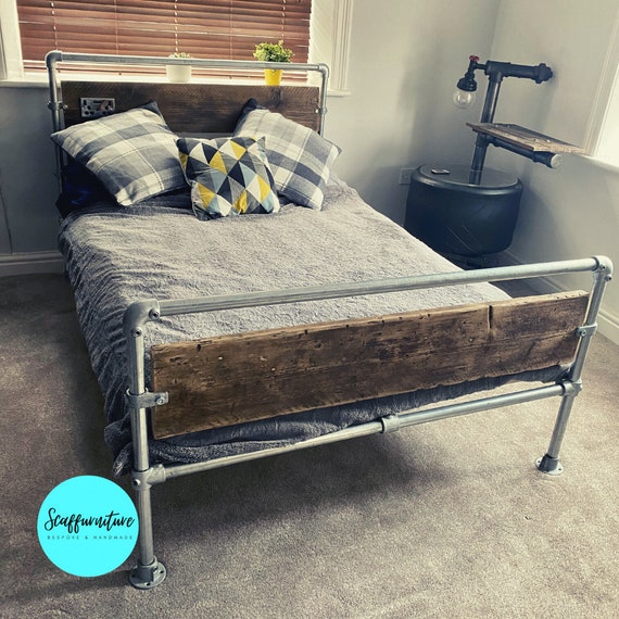 UVITA Our Bespoke Scaffold Rustic Single Bed Frame Industrial Metal Tubes With USB Double Socket. Etsy