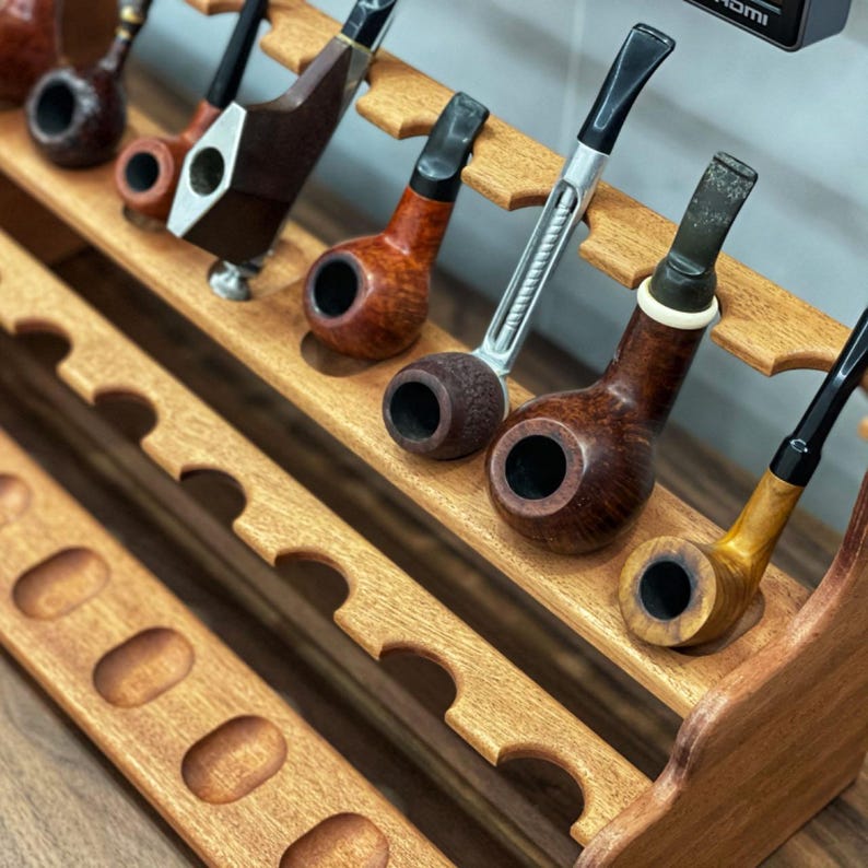 Timber Pipe Rack African Walnut ,pipe Rack,stand for 16 Tobacco PIPES, Classical Smoking ...