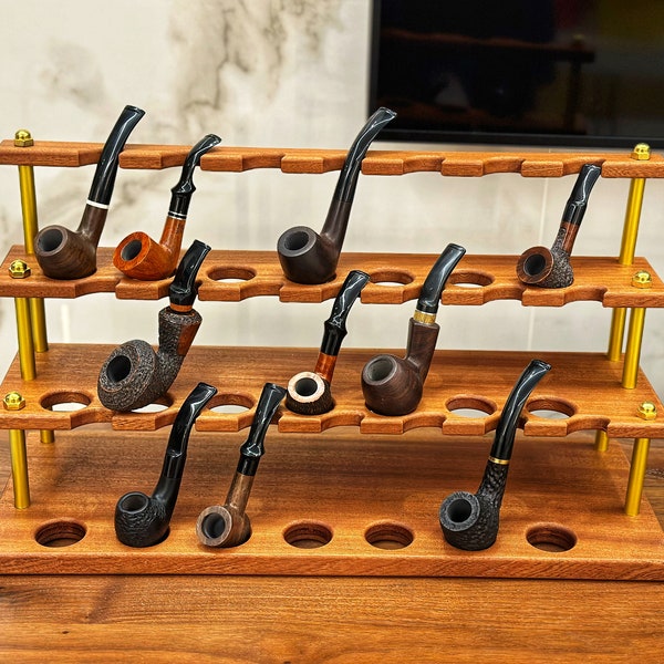 Personalized pipe rack,Tobacco Pipe Stand Holder for 12/21 Smoking Pipes ,Handmade from solid wood,Gift for smokers