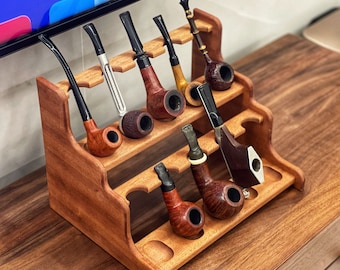 Stand For 10 Tobacco PIPES, Classical Smoking Pipes Rack ,Handmade, Gift for smokers，Tobacco Pipes Rack,African Walnut ,Pipe Rack
