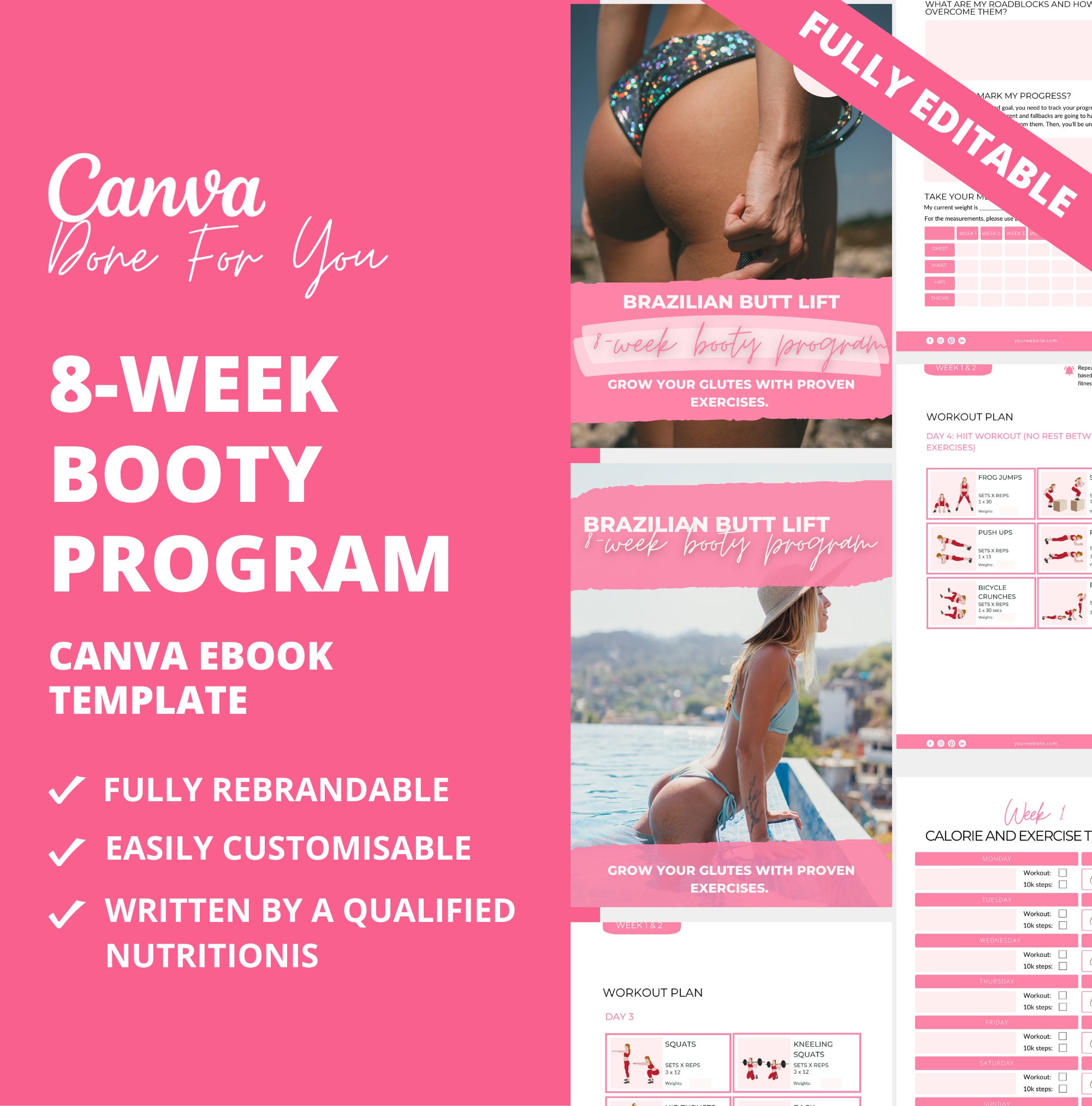 8 week Booty Workout Plan Fitness Program Template for Health and Fitness Coaches Fitness Ebook Template Workout Template DFY Content Etsy