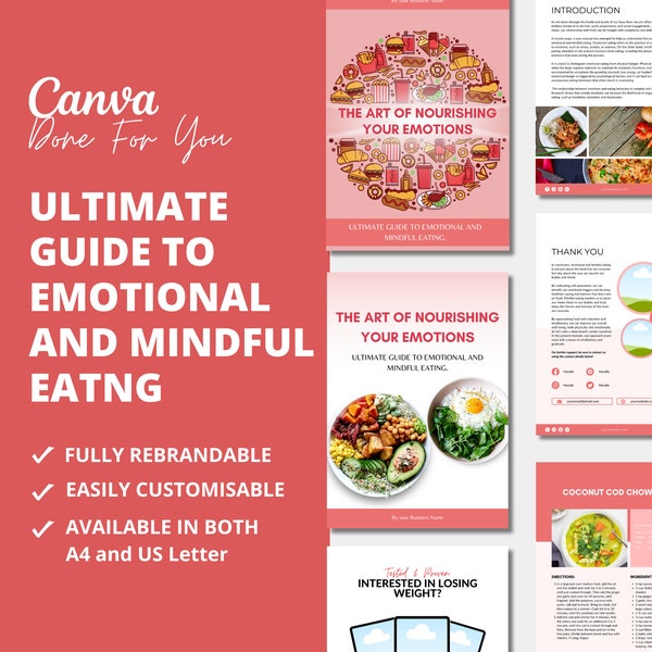 Ultimate Guide to Emotional and Mindful Eating, Nutrition eBook Template for Health and Fitness Coaches, Canva eBook Template, DFY content